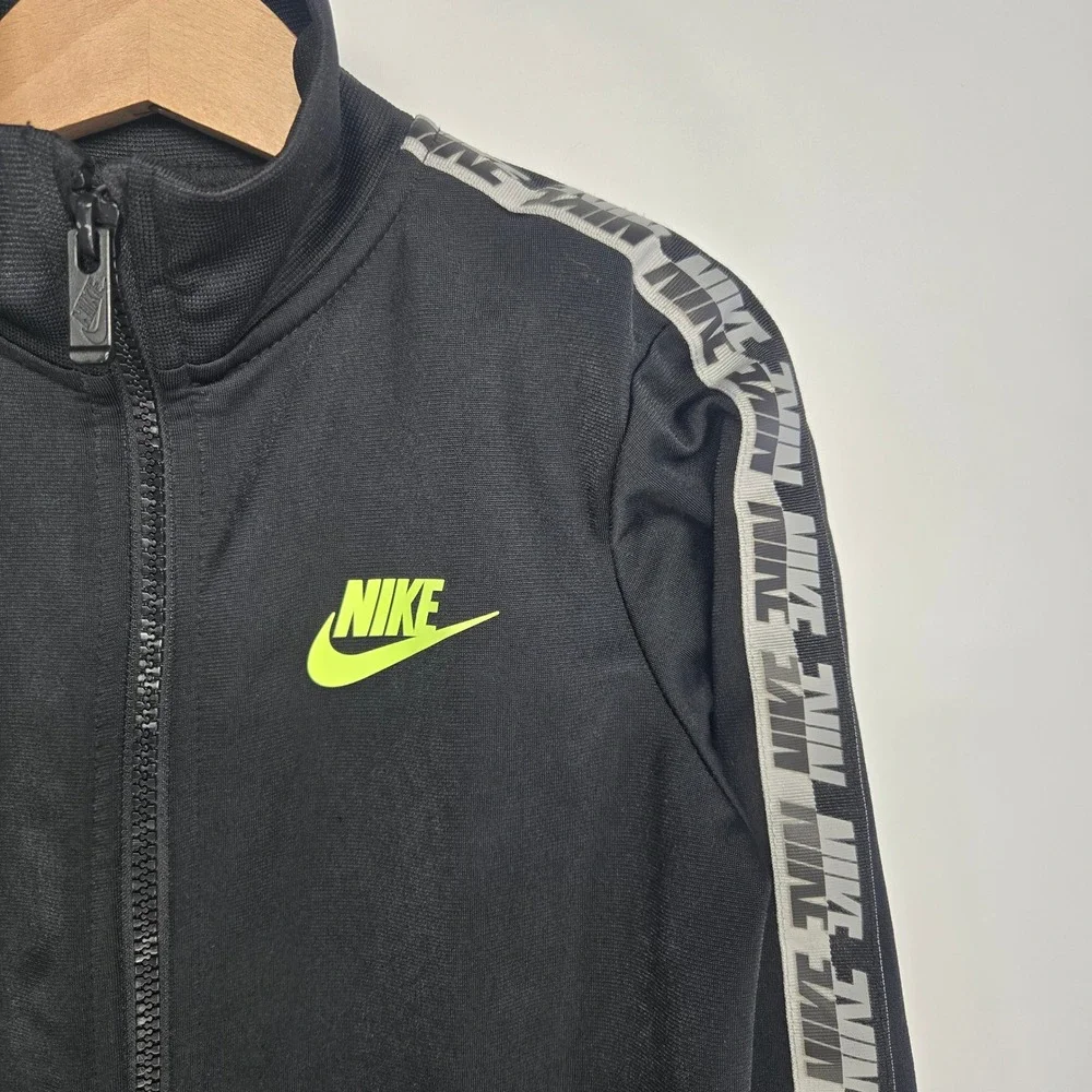Nike Track Jacket Kids Size 7 Black Volt Logo Tape Full Zip Athletic‎ H514-023